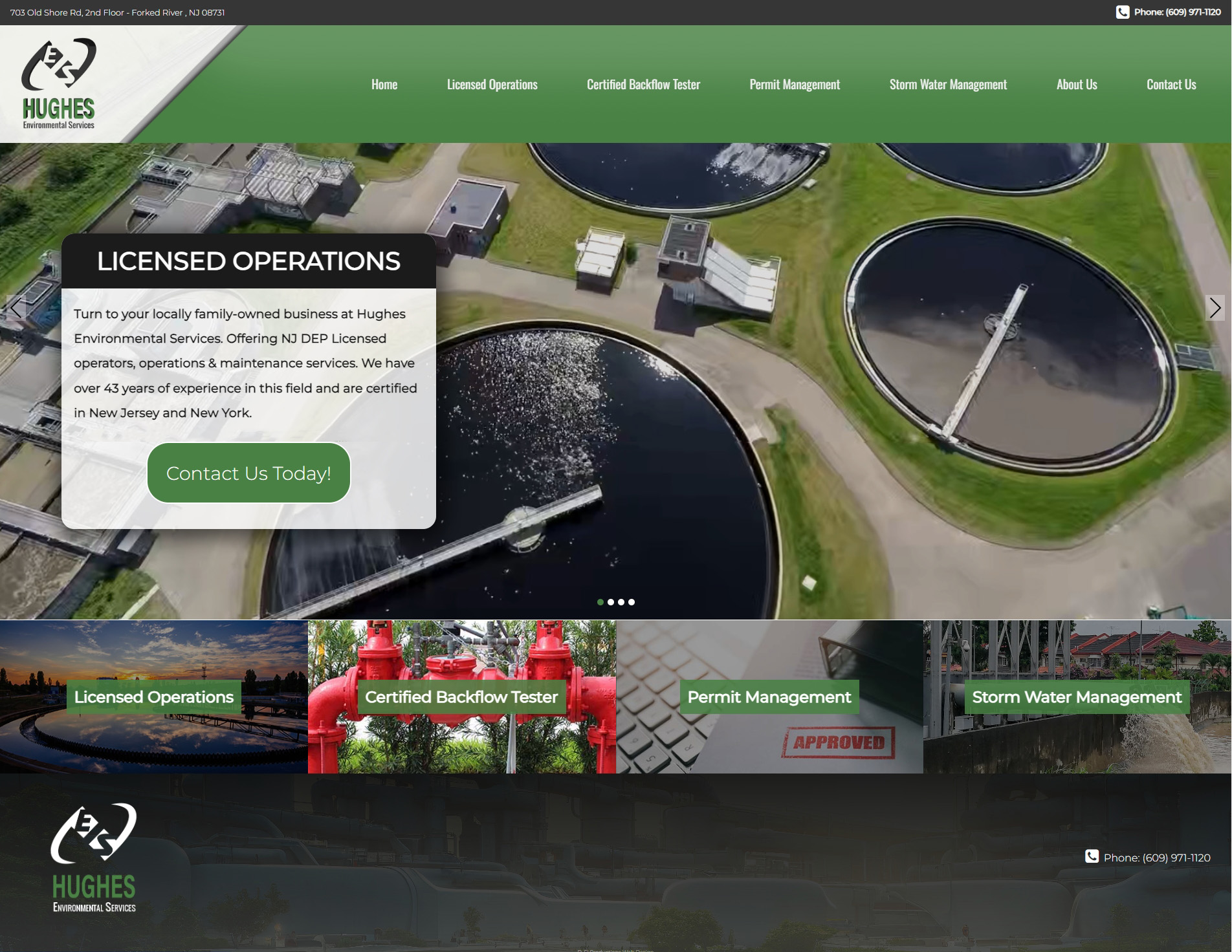 Full size screenshot of a Lacey website design for Hughes Environmental