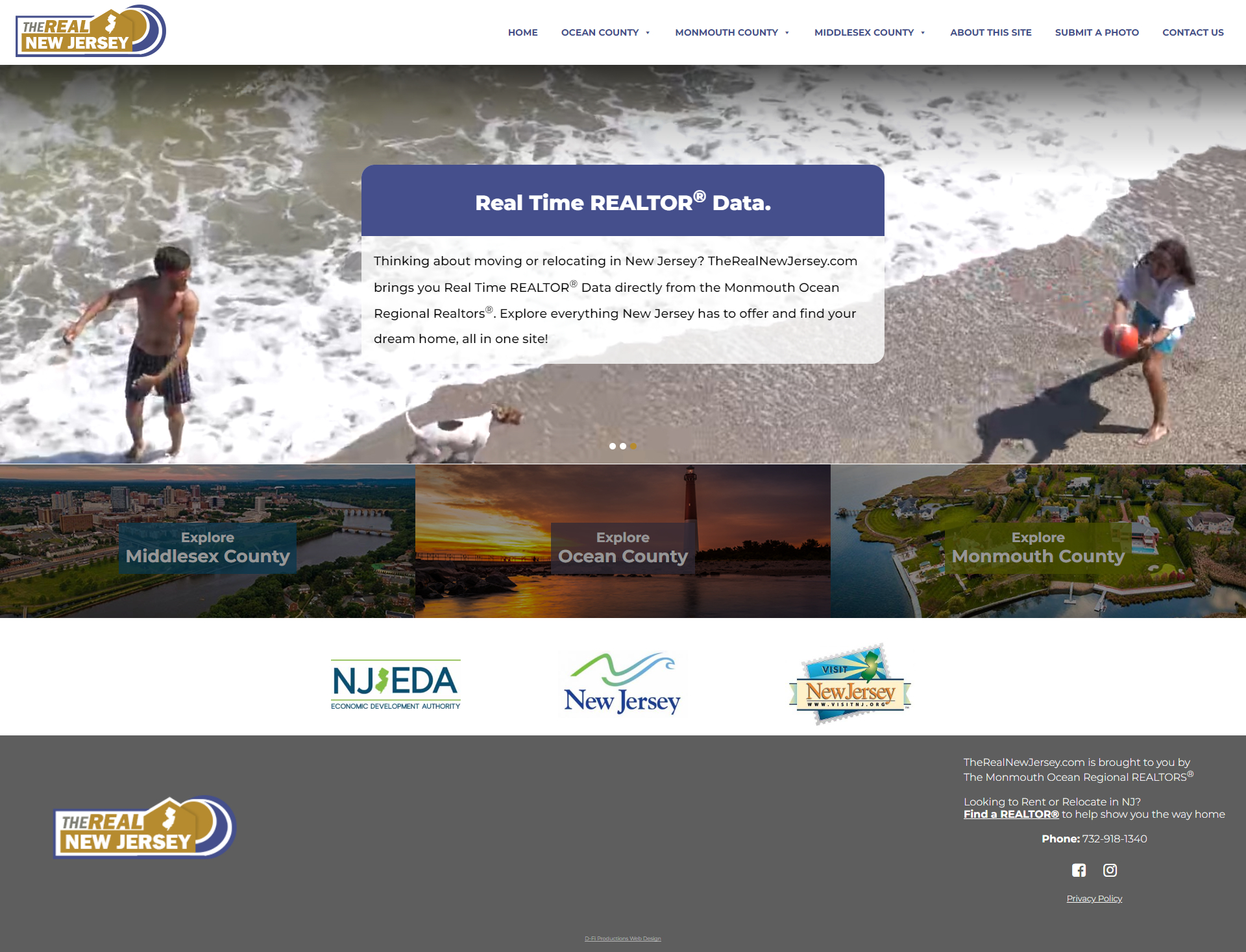 Full size screenshot of a Tinton Falls website design for The Real New Jersey