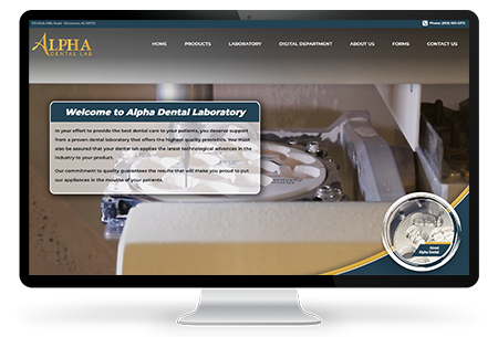 Screenshot of a Waretown website design for Alpha Dental Laboratory